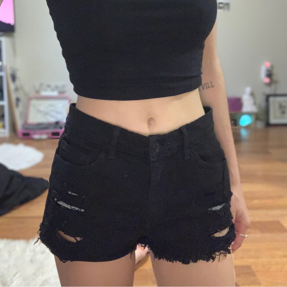 black distressed jean shorts